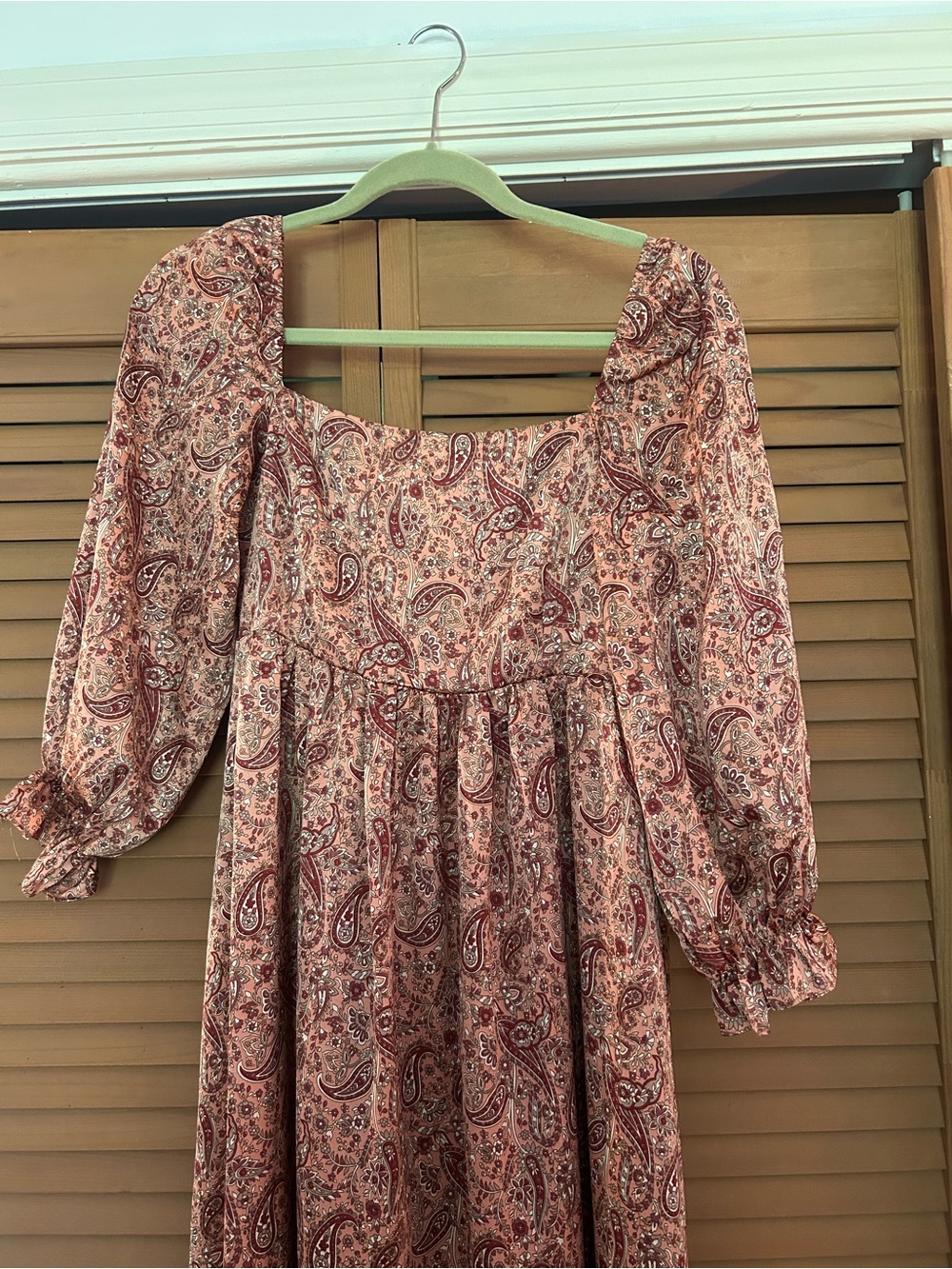 Pink Lily Paisley Square-Neck Maxi Dress in Blush and Burgundy